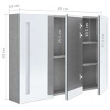 betonszürke LED-es tükrös fürdőszobaszekrény 89 x 14 x 62 cm