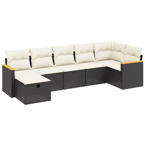 7 részes fekete polyrattan kerti ülőgarnitúra párnával