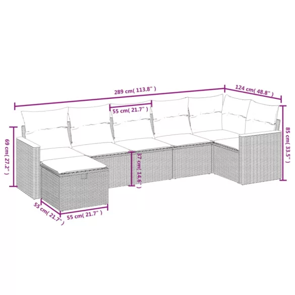 7 részes fekete polyrattan kerti ülőgarnitúra párnával