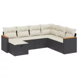 7 részes fekete polyrattan kerti ülőgarnitúra párnával