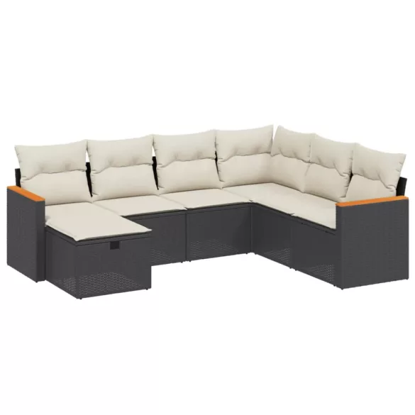 7 részes fekete polyrattan kerti ülőgarnitúra párnával