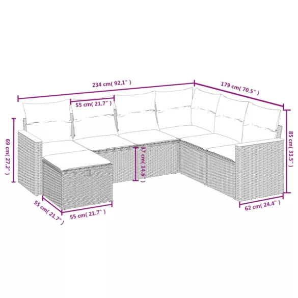 7 részes fekete polyrattan kerti ülőgarnitúra párnával