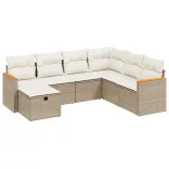 7 részes bézs polyrattan kerti ülőgarnitúra párnákkal