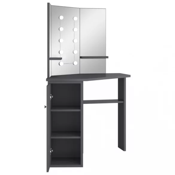 szürke sarok fésülködőasztal LED világítással 111x54x141,5 cm