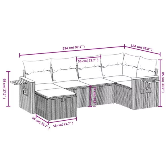7 részes fekete polyrattan kerti ülőgarnitúra párnával