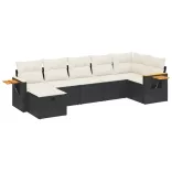7 részes fekete polyrattan kerti ülőgarnitúra párnával