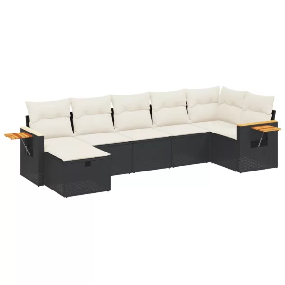 7 részes fekete polyrattan kerti ülőgarnitúra párnával