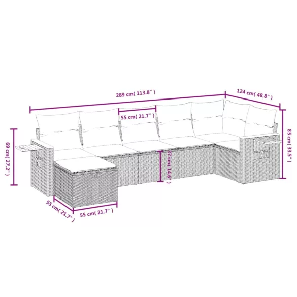 7 részes bézs polyrattan kerti ülőgarnitúra párnákkal