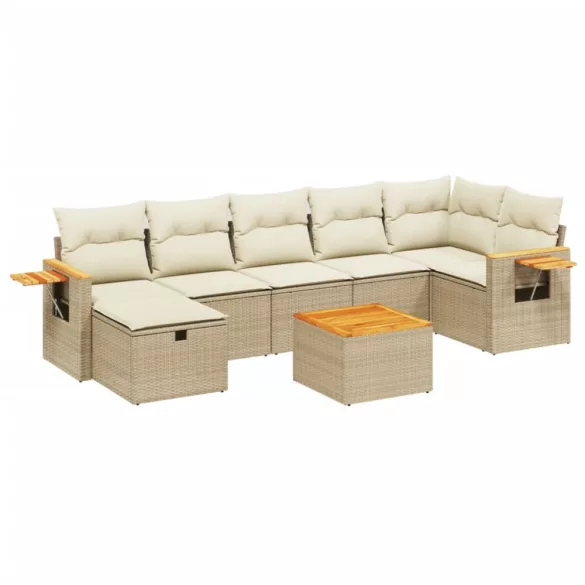 8 részes bézs polyrattan kerti ülőgarnitúra párnával