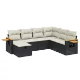 7 részes fekete polyrattan kerti ülőgarnitúra párnával
