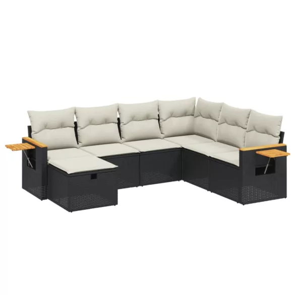 7 részes fekete polyrattan kerti ülőgarnitúra párnával