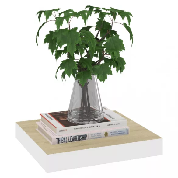 tölgyszínű és fehér MDF lebegő fali polc 23 x 23,5 x 3,8 cm