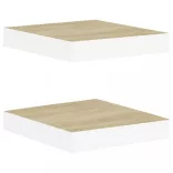2 db tölgyszínű és fehér MDF lebegő fali polc 23x23,5x3,8 cm