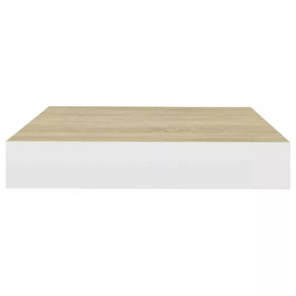 2 db tölgyszínű és fehér MDF lebegő fali polc 23x23,5x3,8 cm