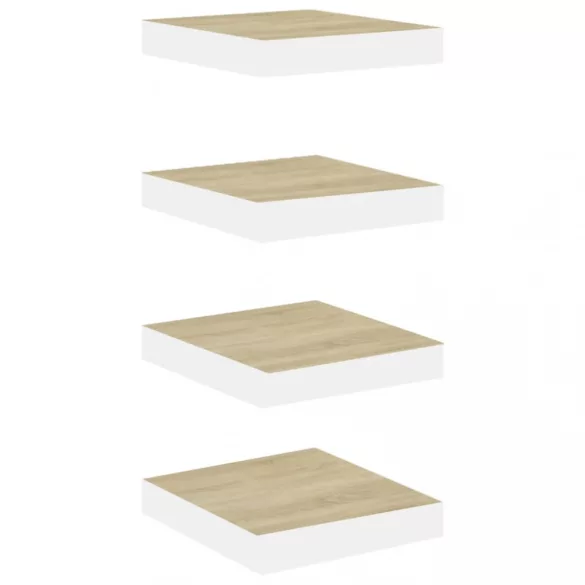 4 db tölgyszínű és fehér MDF lebegő fali polc 23x23,5x3,8 cm