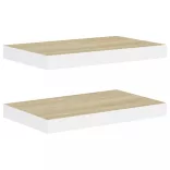 2 db tölgyszínű és fehér MDF lebegő fali polc 40 x 23 x 3,8 cm