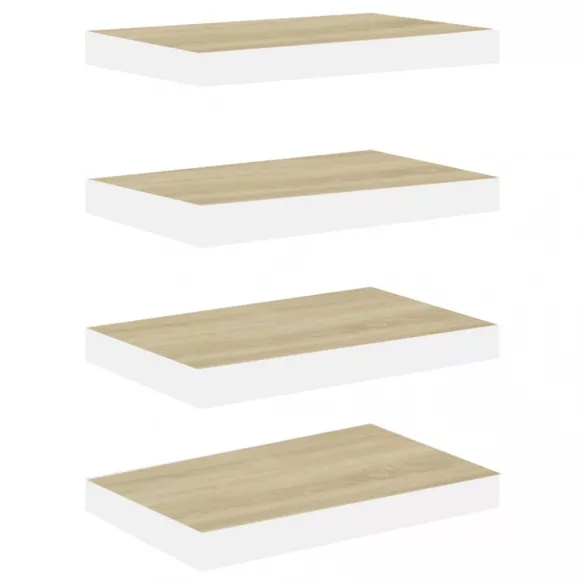 4 db tölgyszínű és fehér MDF lebegő fali polc 40 x 23 x 3,8 cm