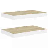 2 db tölgyszínű és fehér MDF lebegő fali polc 50 x 23 x 3,8 cm