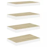4 db tölgyszínű és fehér MDF lebegő fali polc 50 x 23 x 3,8 cm