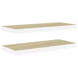 2 db tölgyszínű és fehér MDF lebegő fali polc 60x23,5x3,8 cm