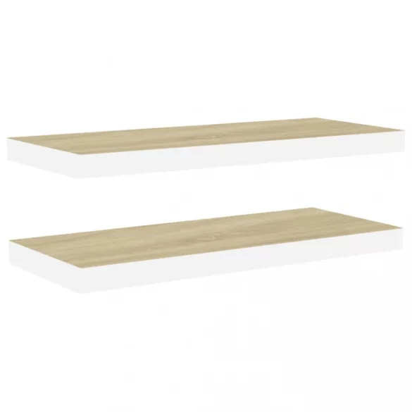 2 db tölgyszínű és fehér MDF lebegő fali polc 60x23,5x3,8 cm