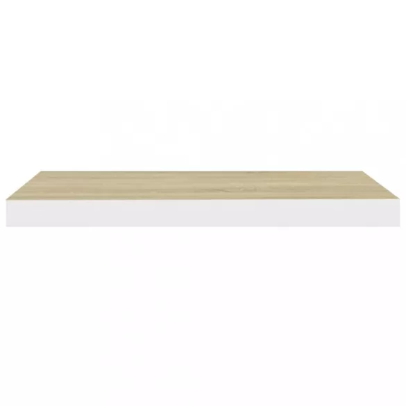 2 db tölgyszínű és fehér MDF lebegő fali polc 60x23,5x3,8 cm