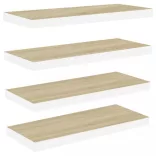 4 db tölgyszínű és fehér MDF lebegő fali polc 60x23,5x3,8 cm