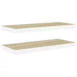 2 db tölgyszínű és fehér MDF lebegő fali polc 80x23,5x3,8 cm