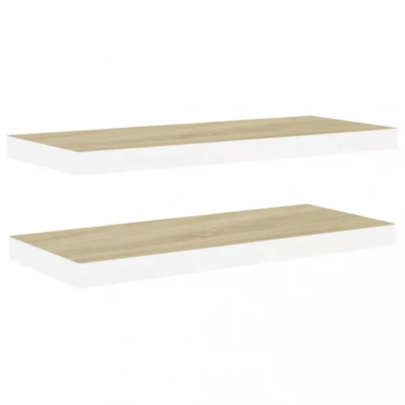 2 db tölgyszínű és fehér MDF lebegő fali polc 80x23,5x3,8 cm