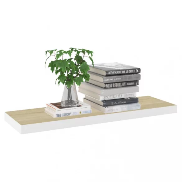 2 db tölgyszínű és fehér MDF lebegő fali polc 80x23,5x3,8 cm