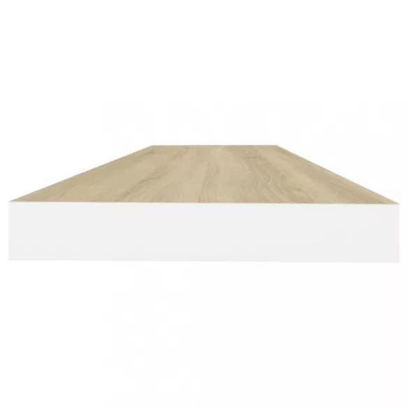 2 db tölgyszínű és fehér MDF lebegő fali polc 80x23,5x3,8 cm