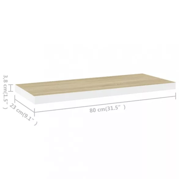 4 db tölgyszínű és fehér MDF lebegő fali polc 80x23,5x3,8 cm