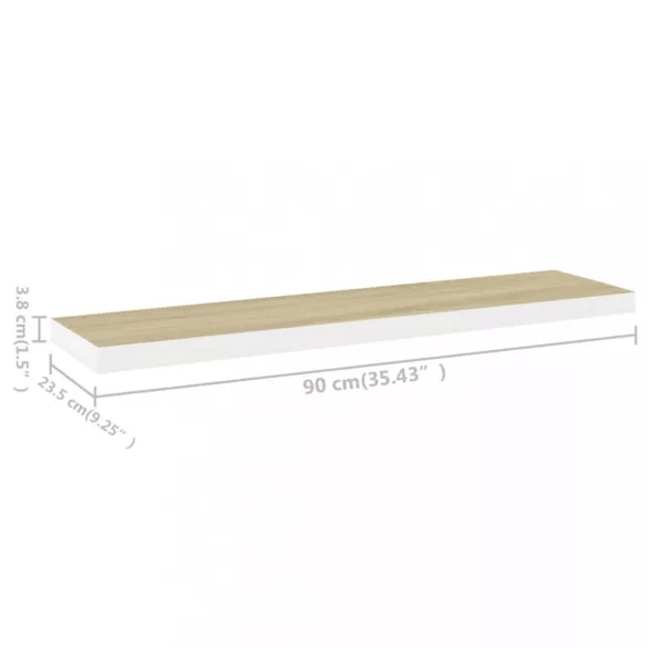 fehér-tölgyszínű MDF lebegő fali polc 90 x 23,5 x 3,8 cm
