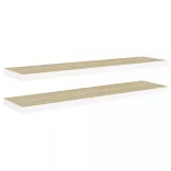 2 db fehér-tölgyszínű MDF lebegő fali polc 90 x 23,5 x 3,8 cm