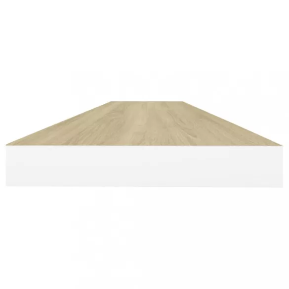 2 db tölgyszínű és fehér MDF lebegő fali polc 120x23,5x3,8 cm