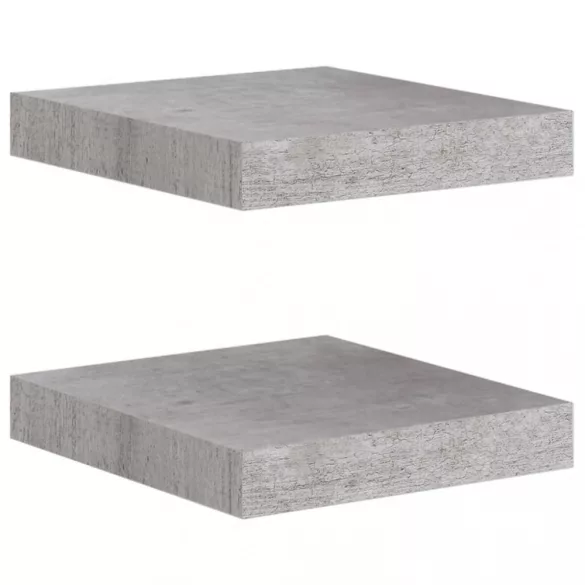 2 db betonszürke MDF lebegő fali polc 23 x 23,5 x 3,8 cm