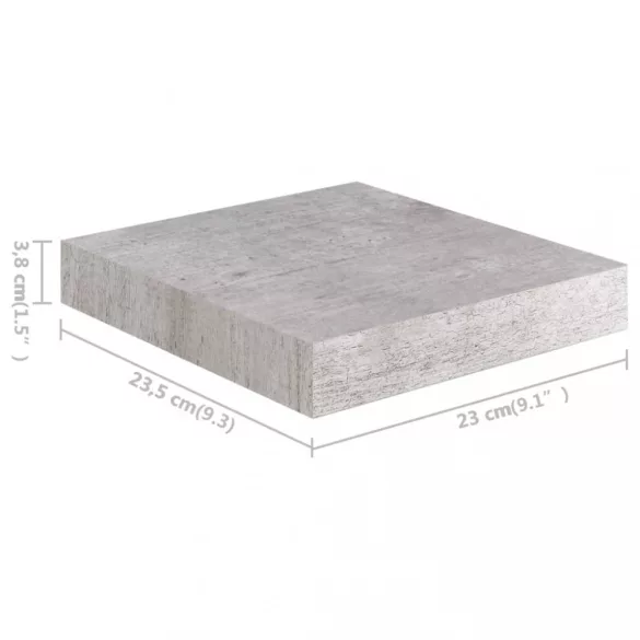 2 db betonszürke MDF lebegő fali polc 23 x 23,5 x 3,8 cm