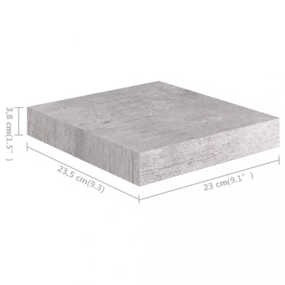 4 db betonszürke MDF lebegő fali polc 23 x 23,5 x 3,8 cm