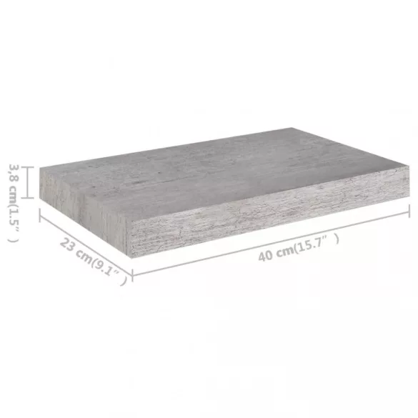 betonszürke MDF lebegő fali polc 40 x 23 x 3,8 cm