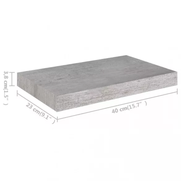 4 db betonszürke MDF lebegő fali polc 40 x 23 x 3,8 cm