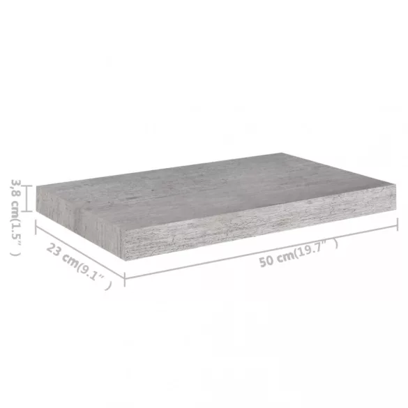 betonszürke MDF lebegő fali polc 50 x 23 x 3,8 cm