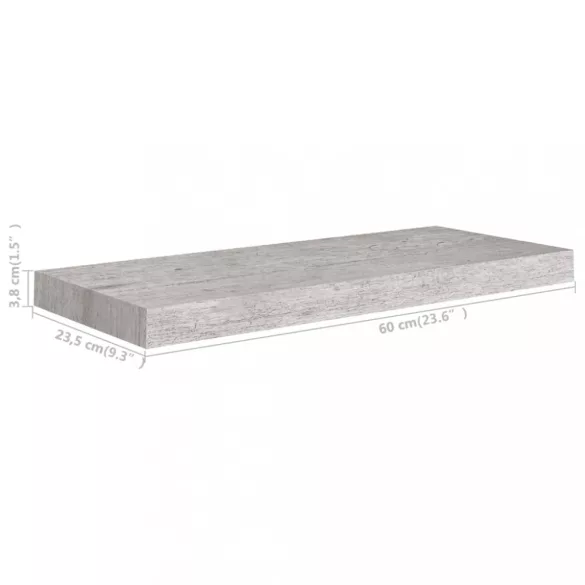 betonszürke MDF lebegő fali polc 60 x 23,5 x 3,8 cm