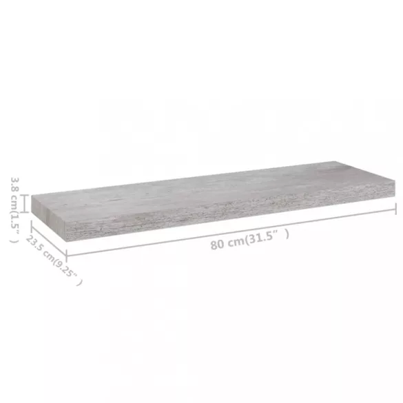 betonszürke MDF lebegő fali polc 80 x 23,5 x 3,8 cm