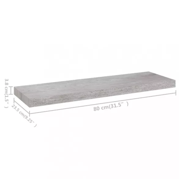 4 db betonszürke MDF lebegő fali polc 80 x 23,5 x 3,8 cm
