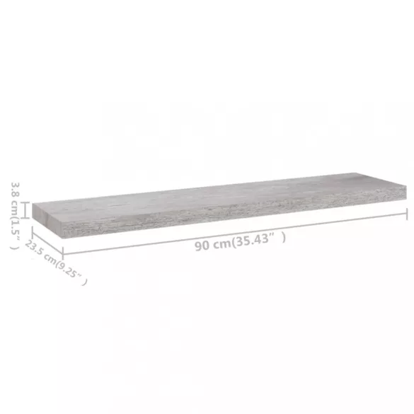 betonszürke MDF lebegő fali polc 90 x 23,5 x 3,8 cm
