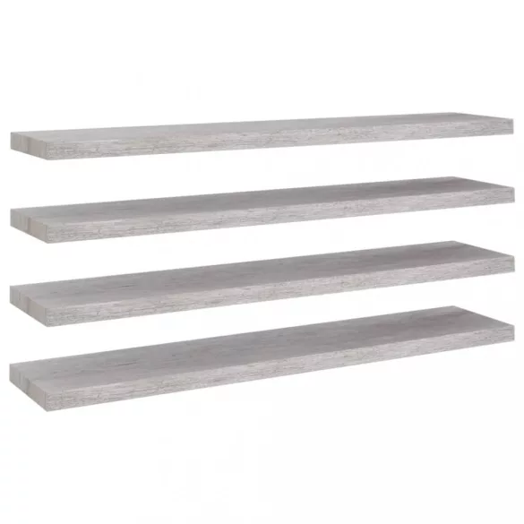 4 db betonszürke MDF lebegő fali polc 120 x 23,5 x 3,8 cm