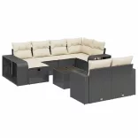 11 részes fekete polyrattan kerti ülőgarnitúra párnákkal