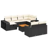 11 részes fekete polyrattan kerti ülőgarnitúra párnákkal