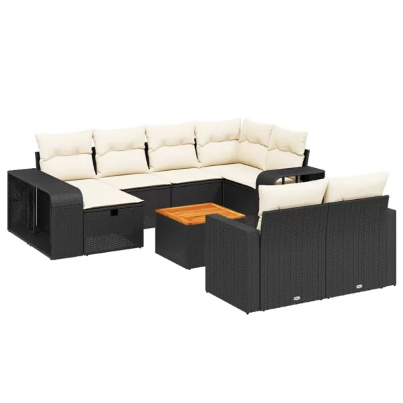11 részes fekete polyrattan kerti ülőgarnitúra párnákkal