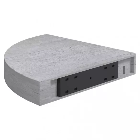 betonszürke MDF fali sarokpolc 25 x 25 x 3,8 cm